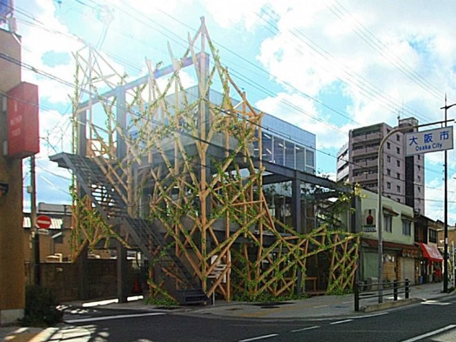 Urban Woods, Yoshiaki Oyabu Architects, green renovation, shade, re-skinning, vertical garden, exoskeleton