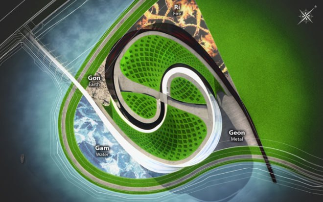 Sanzpont Arquitectura, green roof, rainwater harvesting, solar panels, energy efficiency, green design, eco-design, sustainable design, urban spaces, Korea, Busan Opera House Competition, LED, energy flow in motion, RGB, insulation, greywater