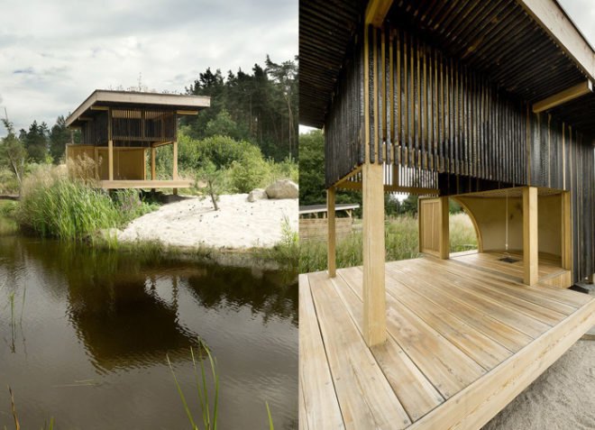 green design, eco design, sustainable design, A1 Architects, Teahouse, oculus, bamboo, charred larch, meditation room, green roof