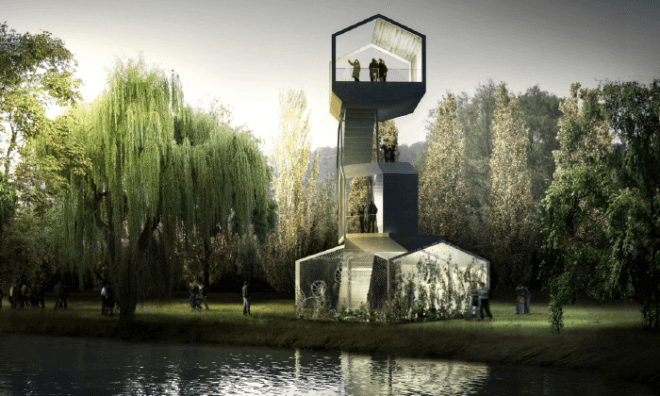 HHF Architects, AWP Architects, Follies, minimalist, Carrière-Sous-Poissy, timber, local construction companies, seine river, green design, eco-design, sustainable design, ecological showcase