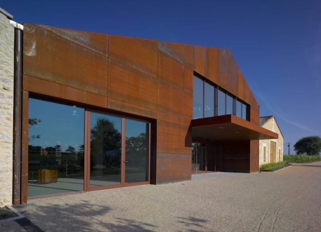 wind turbine, green roof, minimalism, renovation, sustainable upgrade, UNESCO, world heritage site, thermal mass, Corten steel, historic landscape, green building, green design, sustainable design, eco-design, Nadau Lavergne Architects