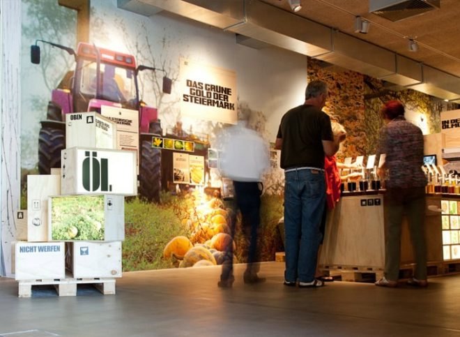 Genussregal, BWM Architekten und Partner, cargotecture, shipping containers, austria, local food, wine shop, sustainable food