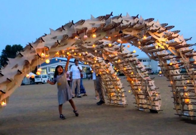 Kesennuma Fish Arch, Keio University, student project, tsunami relief, temporary pavilion, art installation, japan