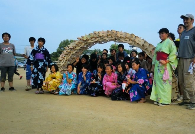 Kesennuma Fish Arch, Keio University, student project, tsunami relief, temporary pavilion, art installation, japan