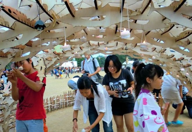Kesennuma Fish Arch, Keio University, student project, tsunami relief, temporary pavilion, art installation, japan