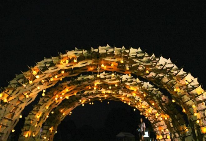 Kesennuma Fish Arch, Keio University, student project, tsunami relief, temporary pavilion, art installation, japan