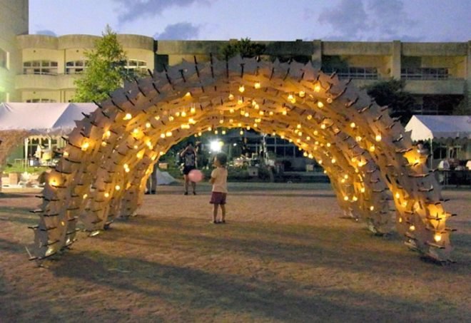 Kesennuma Fish Arch, Keio University, student project, tsunami relief, temporary pavilion, art installation, japan