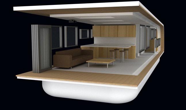 Kingsley Architects, SolarHome, off the grid houseboat, solar power, rainwater treatment, self sufficient mode, green design, eco design, sustainable design