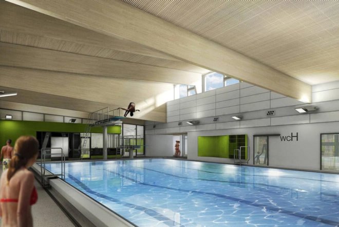 green pool design, energy saving pool design, green public pool, passive house, passivhaus, passive haus, passivehaus pool, eco pool, German public pool, reclaimed energy plant, German green building