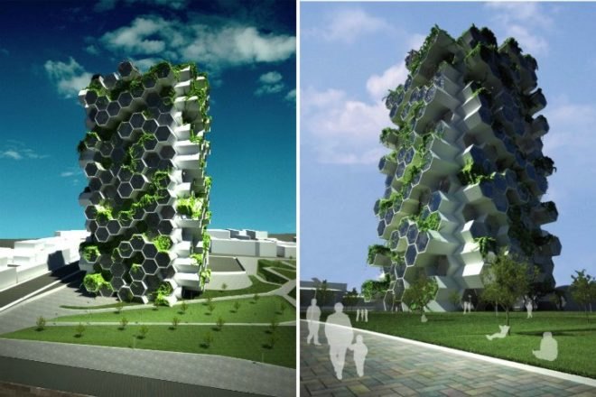 London Tower Farm, Xome Arquitectos, vertical farm, london, honeycomb structure, sustainable food