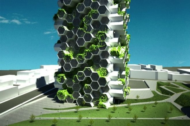 London Tower Farm, Xome Arquitectos, vertical farm, london, honeycomb structure, sustainable food
