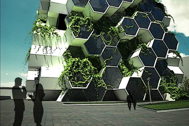 London Tower Farm, Xome Arquitectos, vertical farm, london, honeycomb structure, sustainable food