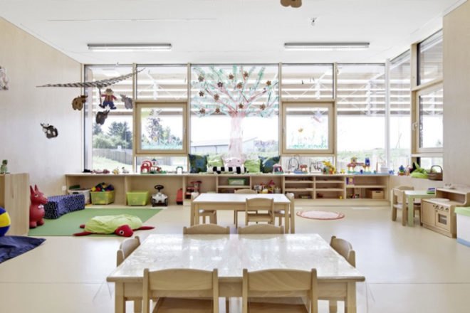 green building, green design, eco building, eco design, Europe green school,eco green school, green kindergarten design,Austrian green kindergarten, eco school, green school, daylighting in school, classroom skylight, open school floor plan, earth tube,