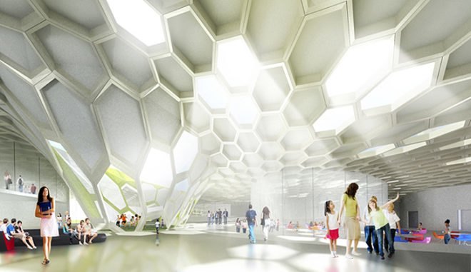 green design, eco design, sustainable design, Organic SCapes and Architecture, Campus International School, Cleveland State University, honeycomb design, OS+A