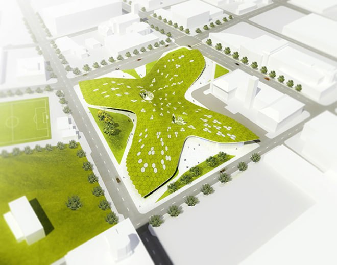 green design, eco design, sustainable design, Organic SCapes and Architecture, Campus International School, Cleveland State University, honeycomb design, OS+A