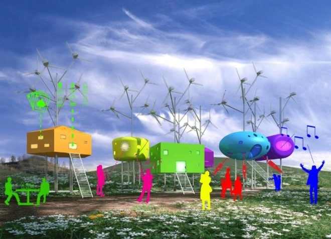 Pavilions in Bailanjing Park, Taranta Creations, urban park, wind turbines, tea house, pavilion