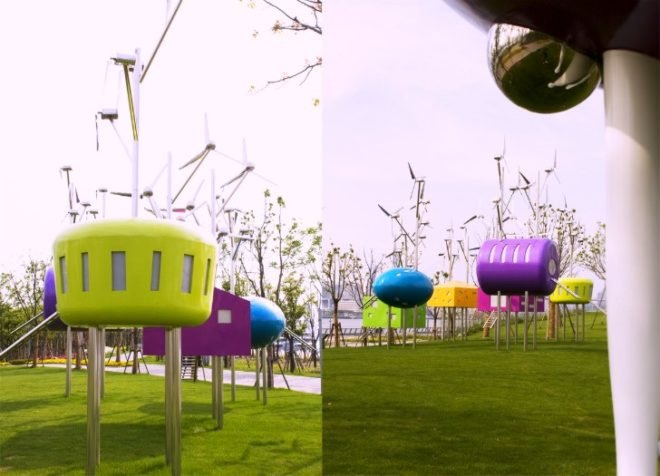 Pavilions in Bailanjing Park, Taranta Creations, urban park, wind turbines, tea house, pavilion