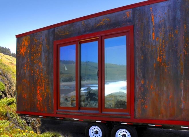 Tumbleweed, rainwater harvest, small footprint, modern day nomad, COR-TEN, Popomo trailer, green design, sustainable design, eco-design, green transportation, rolling home, trailer,