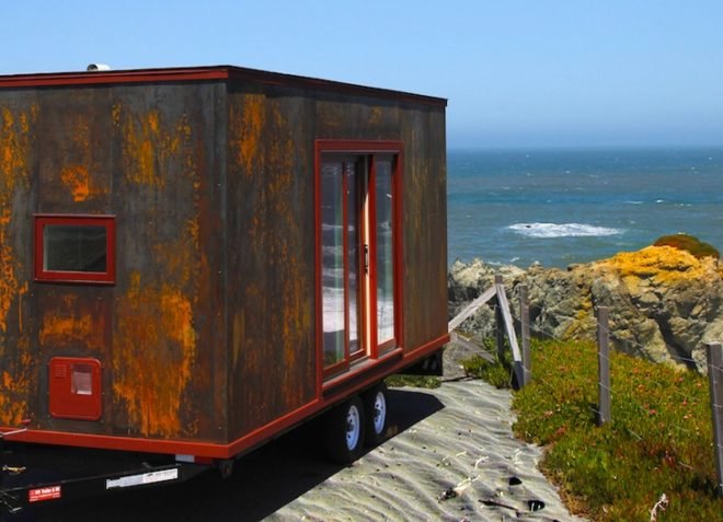 Tumbleweed, rainwater harvest, small footprint, modern day nomad, COR-TEN, Popomo trailer, green design, sustainable design, eco-design, green transportation, rolling home, trailer,