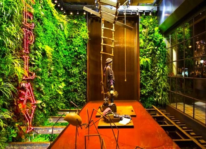 green design, sustainable design, eco-design, green wall, living wall, vertical garden, Replay, Barcelona, Vertical Garden Design, sustainable design, waterfall, Mediterranean