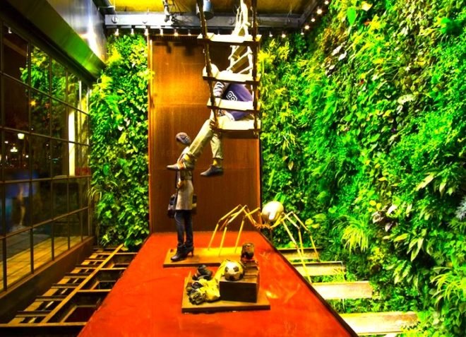 green design, sustainable design, eco-design, green wall, living wall, vertical garden, Replay, Barcelona, Vertical Garden Design, sustainable design, waterfall, Mediterranean