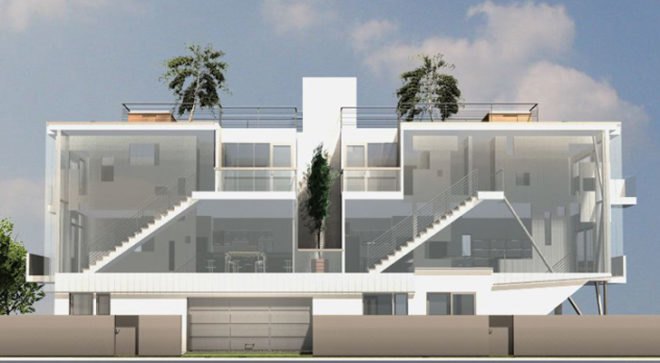 green design, eco design, sustainable design, Sander Architects, sustainable wood, double skin facade, natural lighting, low-flush toilets, Venice Beach, Venice Canal, California, Glass Townhouse, condominiums, solar gain, low-VOC paint, bamboo flooring