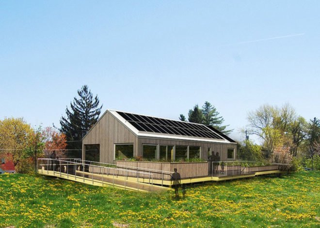 green design, eco design, sustainable design, Solar Decathlon, Washington D.C., off the grid, photovoltaic roof, solar energy, renewable resources, , Middlebury College, New England, Self-Reliance, gabled roof, photovoltaic array, solar heat gain, New England Farmhouse, green wall, living wall