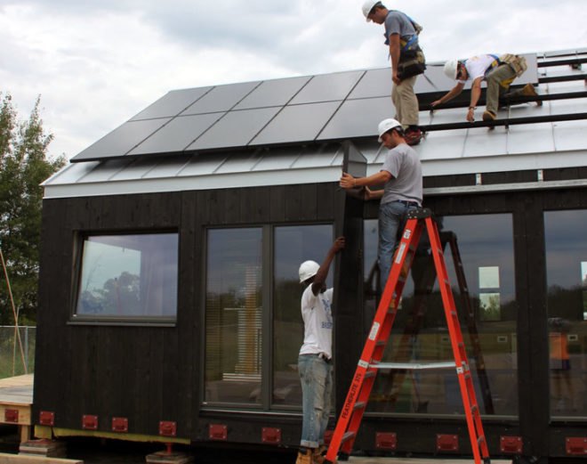 green design, eco design, sustainable design, Solar Decathlon, Washington D.C., off the grid, photovoltaic roof, solar energy, renewable resources, , Middlebury College, New England, Self-Reliance, gabled roof, photovoltaic array, solar heat gain, New England Farmhouse, green wall, living wall