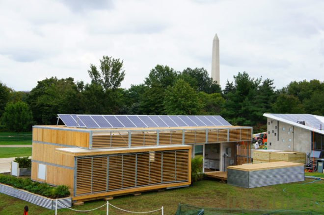 Solar Decathlon 2011, Team Florida in front of the Washington Monument, solar decathlon houses, solar power, renewable energy, washington dc mall, solar panels, renewable energy