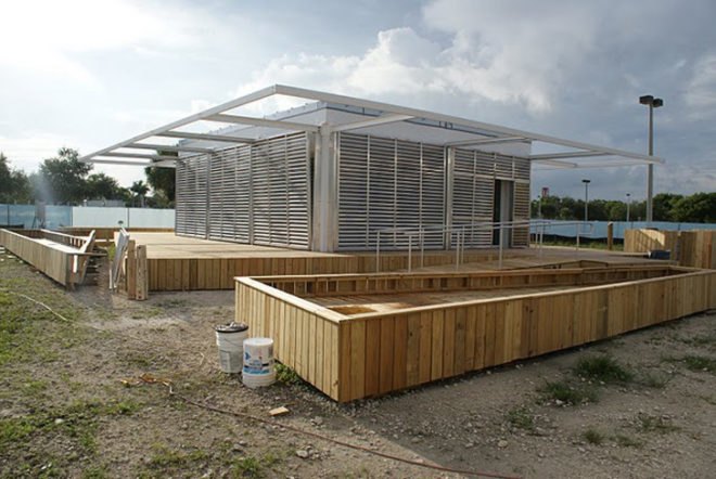 green design, eco design, sustainable design, Florida International University, perFORM[D]ance House, Paul Rudolph, glazing system, Louvers, photovoltaic roof, Solar Decathlon, Murphy Bed