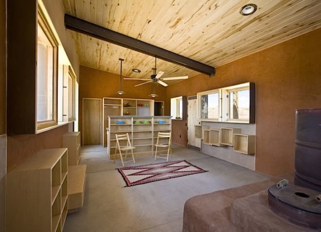 rammed earth, clay, passive design, solar water heater, solar panels, southern exposure, solar gain, glazing, Design Build Bluff, Utah, Navajo, Suzie Whitehorse, natural cooling, natural ventilation