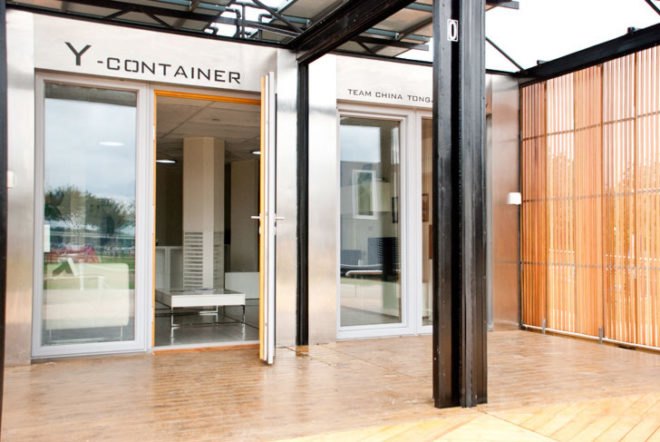 solar decathlon Team China, 2011 solar decathlon, Tonji University solar decathlon, green home, container house, china container house, Solar array shading, eco house, Y Container, Phase change walls, Vacuum insulated panels, solar hot water,