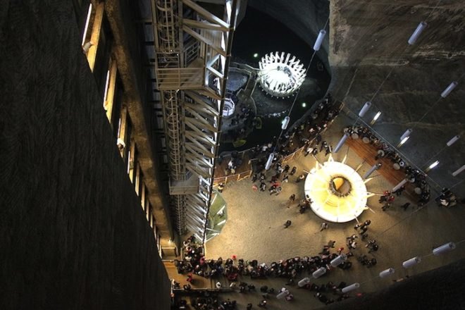 Salina Turda Salt Mine, Adapative reuse, Christopher Nolan, Batman, Transylvania, green design, sustainable design, futuristic lighting, existing infrastructure, eco-design, Romania