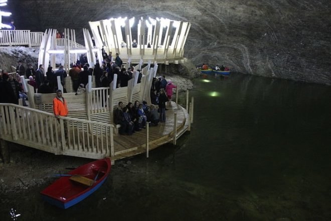 Salina Turda Salt Mine, Adapative reuse, Christopher Nolan, Batman, Transylvania, green design, sustainable design, futuristic lighting, existing infrastructure, eco-design, Romania