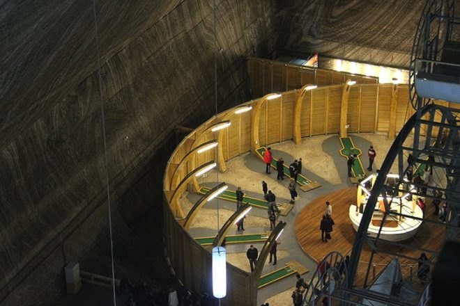 Salina Turda Salt Mine, Adapative reuse, Christopher Nolan, Batman, Transylvania, green design, sustainable design, futuristic lighting, existing infrastructure, eco-design, Romania