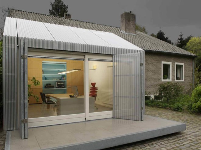 green design, eco design, sustainable design, Eindhoven, Studio R-1, Architecten en|en, metal skin facade, home office Hugo de Ruiter