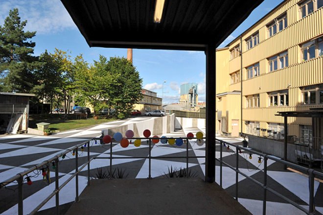 green design, eco design, sustainable design, Codesign Architects, Stockholms Stadsmission, redesign, recycled materials, recyclable building materials, recycled glass wall, recycled vinyl flooring, repurposed warehouse