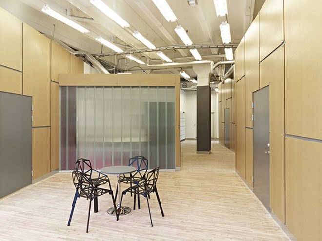 green design, eco design, sustainable design, Codesign Architects, Stockholms Stadsmission, redesign, recycled materials, recyclable building materials, recycled glass wall, recycled vinyl flooring, repurposed warehouse