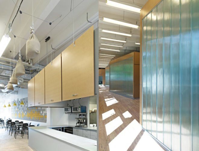 green design, eco design, sustainable design, Codesign Architects, Stockholms Stadsmission, redesign, recycled materials, recyclable building materials, recycled glass wall, recycled vinyl flooring, repurposed warehouse