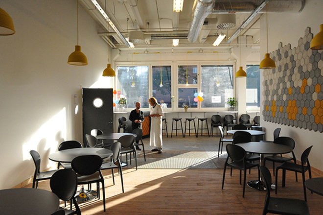 green design, eco design, sustainable design, Codesign Architects, Stockholms Stadsmission, redesign, recycled materials, recyclable building materials, recycled glass wall, recycled vinyl flooring, repurposed warehouse