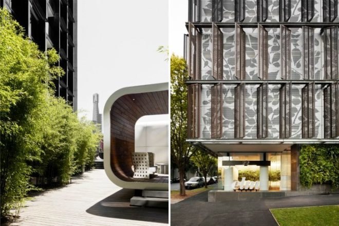 Elm Apartments, Elenberg Fraser Architects, louvered facade, shade screen, living walls, melbourne, residential tower