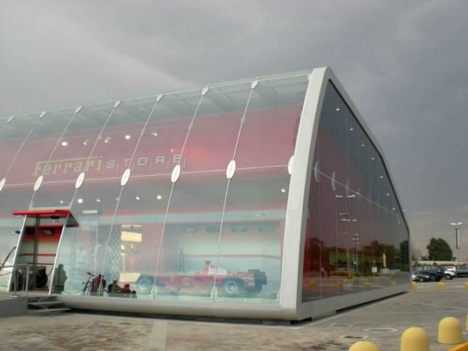 Ferrari Factory Store, Iosa Ghini Associati, ferrari, daylighting, fritted glass, passive cooling, italy
