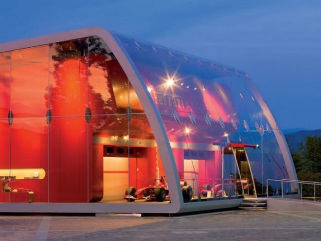 Ferrari Factory Store, Iosa Ghini Associati, ferrari, daylighting, fritted glass, passive cooling, italy