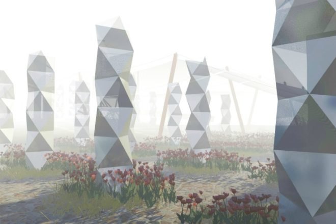 fog garden, fog collector, sustainable design, green design, water, social design, atacama desert, mist harvesting, fog harvesting, nevada museum of art, fog towers, fog collecting towers