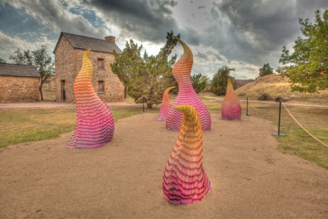 Unwanted Visitor: Portrait of Wildfire, National Heritage Center, green design, eco design, sustainable design, herb Williams, Texas, Widflire, crayon sculptures,