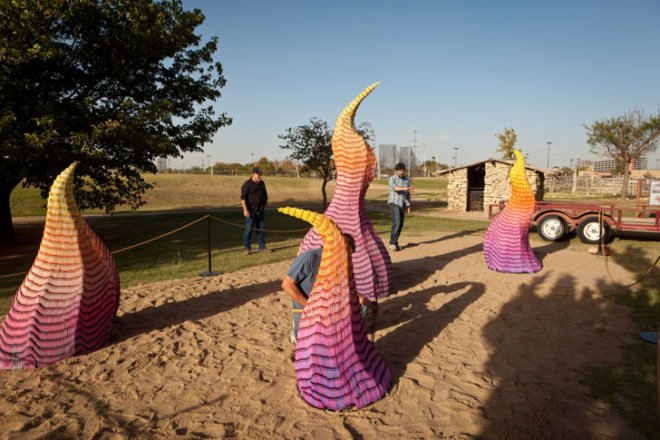 Unwanted Visitor: Portrait of Wildfire, National Heritage Center, green design, eco design, sustainable design, herb Williams, Texas, Widflire, crayon sculptures,