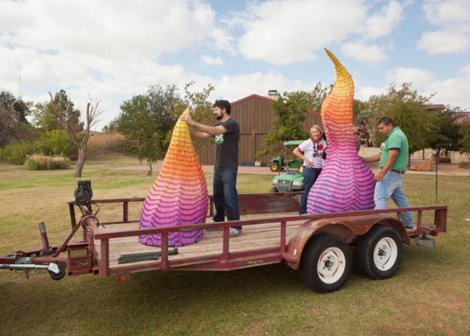 Unwanted Visitor: Portrait of Wildfire, National Heritage Center, green design, eco design, sustainable design, herb Williams, Texas, Widflire, crayon sculptures,