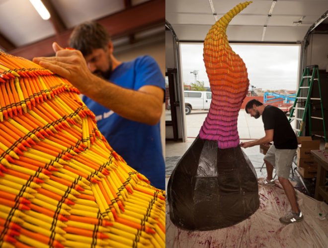 Unwanted Visitor: Portrait of Wildfire, National Heritage Center, green design, eco design, sustainable design, herb Williams, Texas, Widflire, crayon sculptures,