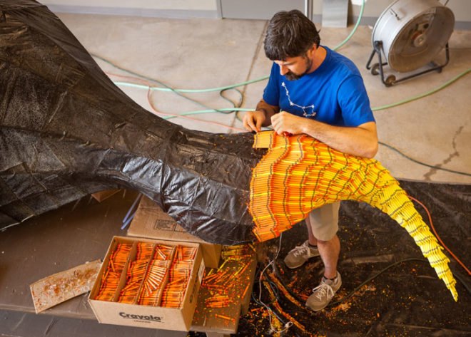 Unwanted Visitor: Portrait of Wildfire, National Heritage Center, green design, eco design, sustainable design, herb Williams, Texas, Widflire, crayon sculptures,