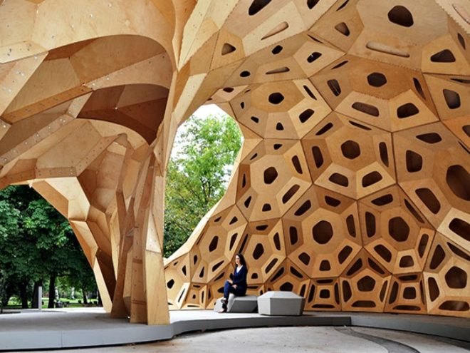 ICD/ITKE Research Pavilion 2011, temporary pavilion, wooden pavilion, student project, university of stuttgart, biomimicry